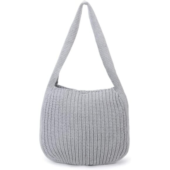 Women's Grey Shoulder Handbags Crocheted Bags Large Knit Bag Tote Bag - Picture 1 of 9